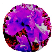 Abstract Ultra Violet Purple Iris On Red And Pink Large 18  Premium Flano Round Cushions