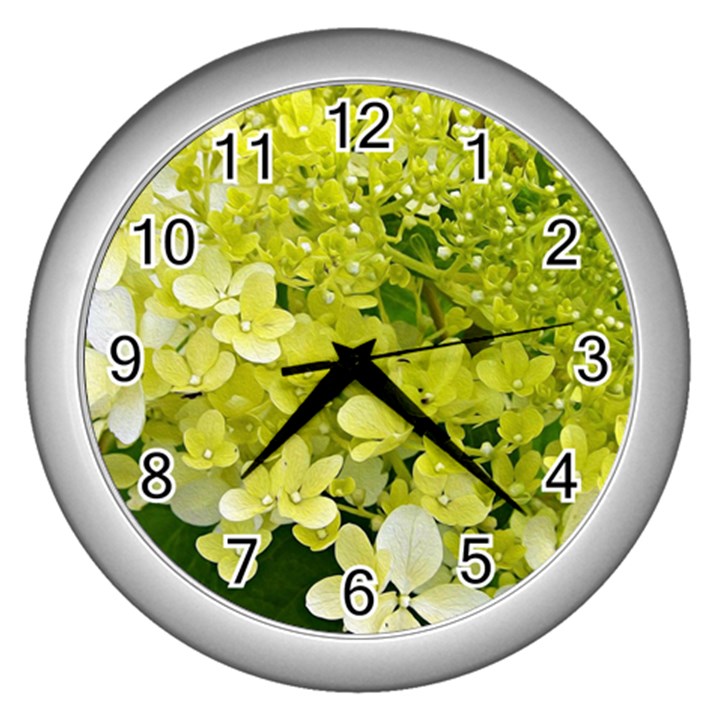 Elegant Chartreuse Green Limelight Hydrangea Macro Wall Clock (Silver)