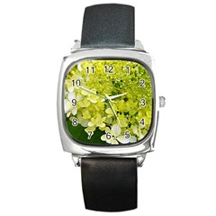 Elegant Chartreuse Green Limelight Hydrangea Macro Square Metal Watch