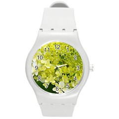 Elegant Chartreuse Green Limelight Hydrangea Macro Round Plastic Sport Watch (m) by myrubiogarden