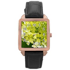 Elegant Chartreuse Green Limelight Hydrangea Macro Rose Gold Leather Watch  by myrubiogarden