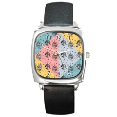 Abstract Christmas Balls Pattern Square Metal Watch by Mariart