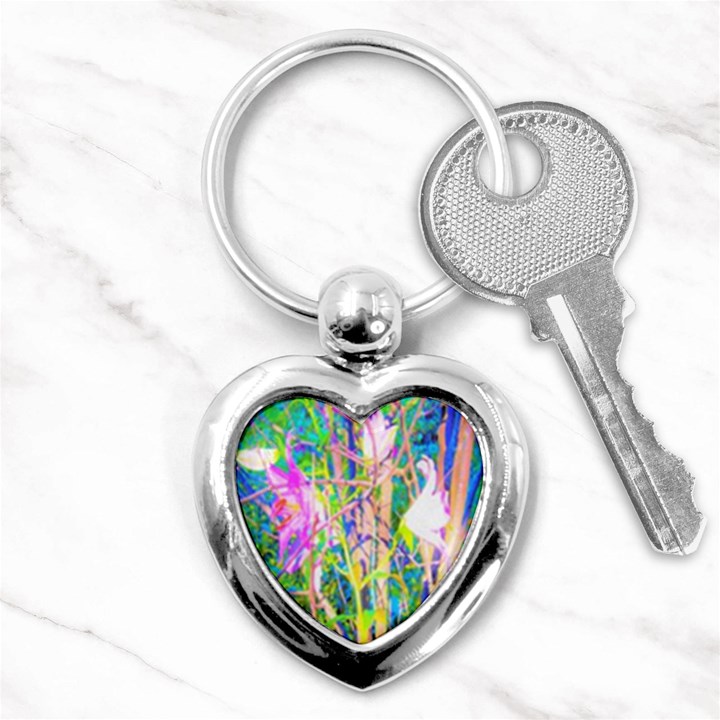 Abstract Oriental Lilies In My Rubio Garden Key Chains (Heart) 