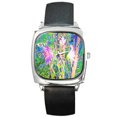 Abstract Oriental Lilies In My Rubio Garden Square Metal Watch by myrubiogarden