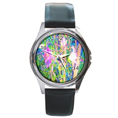 Abstract Oriental Lilies In My Rubio Garden Round Metal Watch by myrubiogarden