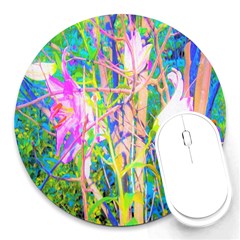 Abstract Oriental Lilies In My Rubio Garden Round Mousepads by myrubiogarden