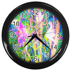 Abstract Oriental Lilies In My Rubio Garden Wall Clock (black) by myrubiogarden