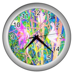 Abstract Oriental Lilies In My Rubio Garden Wall Clock (silver) by myrubiogarden