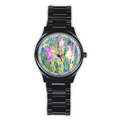 Abstract Oriental Lilies In My Rubio Garden Stainless Steel Round Watch