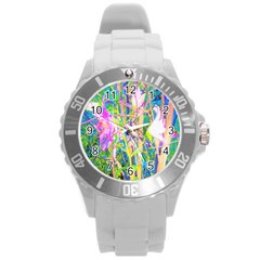 Abstract Oriental Lilies In My Rubio Garden Round Plastic Sport Watch (l) by myrubiogarden