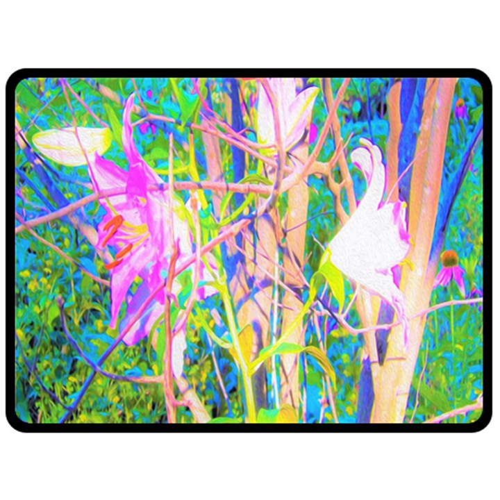 Abstract Oriental Lilies In My Rubio Garden Double Sided Fleece Blanket (Large) 