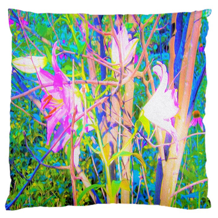 Abstract Oriental Lilies In My Rubio Garden Large Flano Cushion Case (One Side)