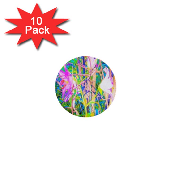 Abstract Oriental Lilies In My Rubio Garden 1  Mini Buttons (10 pack) 