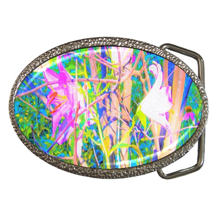 Abstract Oriental Lilies In My Rubio Garden Belt Buckles