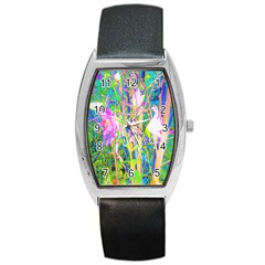 Abstract Oriental Lilies In My Rubio Garden Barrel Style Metal Watch by myrubiogarden