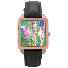 Abstract Oriental Lilies In My Rubio Garden Rose Gold Leather Watch  by myrubiogarden