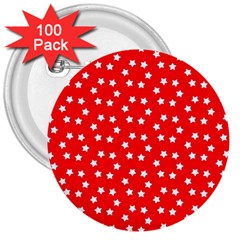 Christmas Pattern White Stars Red 3  Buttons (100 Pack) 