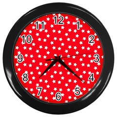 Christmas Pattern White Stars Red Wall Clock (black) by Mariart