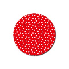 Christmas Pattern White Stars Red Rubber Coaster (round) 