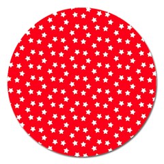 Christmas Pattern White Stars Red Magnet 5  (round) by Mariart