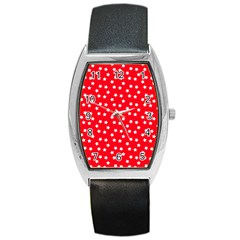 Christmas Pattern White Stars Red Barrel Style Metal Watch by Mariart