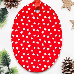 Christmas Pattern White Stars Red Oval Ornament (two Sides)