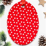 Christmas Pattern White Stars Red Oval Ornament (Two Sides) Front