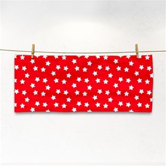 Christmas Pattern White Stars Red Hand Towel by Mariart