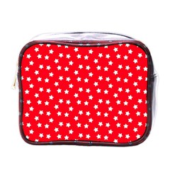 Christmas Pattern White Stars Red Mini Toiletries Bag (one Side)