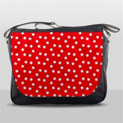 Christmas Pattern White Stars Red Messenger Bag