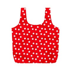 Christmas Pattern White Stars Red Full Print Recycle Bag (m) by Mariart