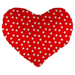 Christmas Pattern White Stars Red Large 19  Premium Flano Heart Shape Cushions by Mariart