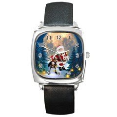 Merry Christmas, Santa Claus With Funny Cockroach In The Night Square Metal Watch by FantasyWorld7