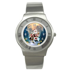 Merry Christmas, Santa Claus With Funny Cockroach In The Night Stainless Steel Watch by FantasyWorld7