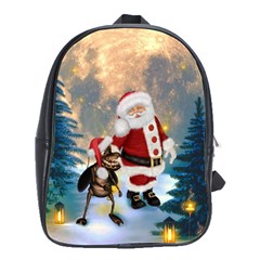 Merry Christmas, Santa Claus With Funny Cockroach In The Night School Bag (large) by FantasyWorld7