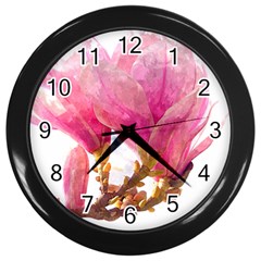 Wild Magnolia Flower Wall Clock (black) by picsaspassion