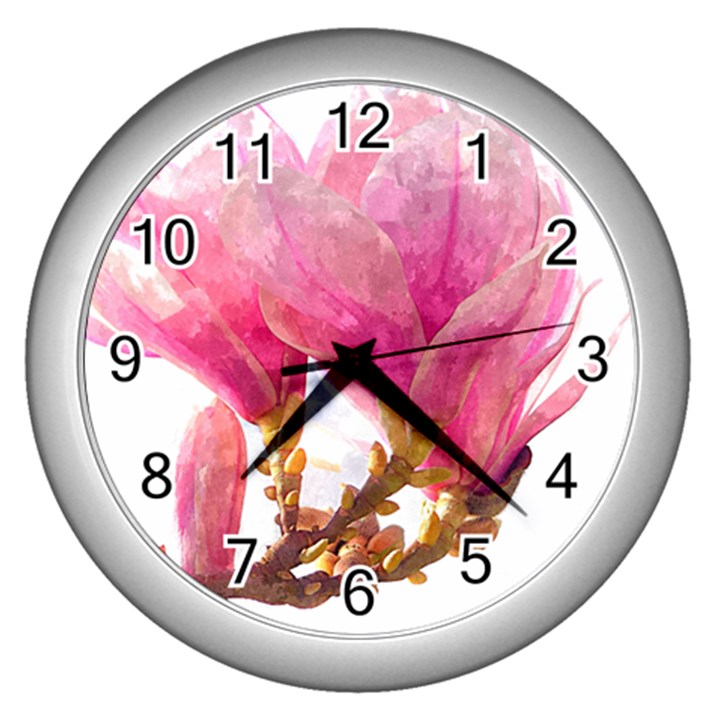 Wild Magnolia flower Wall Clock (Silver)