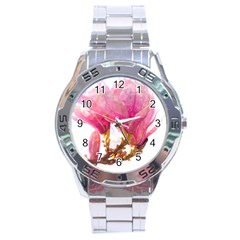 Wild Magnolia Flower Stainless Steel Analogue Watch by picsaspassion