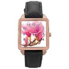 Wild Magnolia Flower Rose Gold Leather Watch  by picsaspassion