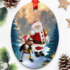 Merry Christmas, Santa Claus With Funny Cockroach In The Night Ornament (oval) by FantasyWorld7