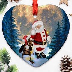 Merry Christmas, Santa Claus With Funny Cockroach In The Night Ornament (heart) by FantasyWorld7