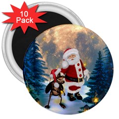 Merry Christmas, Santa Claus With Funny Cockroach In The Night 3  Magnets (10 Pack)  by FantasyWorld7