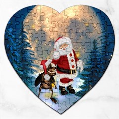 Merry Christmas, Santa Claus With Funny Cockroach In The Night Jigsaw Puzzle (heart) by FantasyWorld7