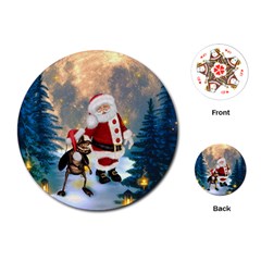 Merry Christmas, Santa Claus With Funny Cockroach In The Night Playing Cards (round) by FantasyWorld7