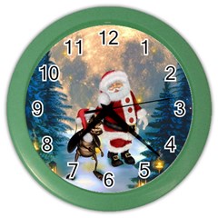 Merry Christmas, Santa Claus With Funny Cockroach In The Night Color Wall Clock by FantasyWorld7