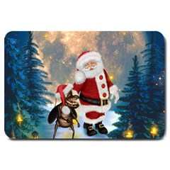 Merry Christmas, Santa Claus With Funny Cockroach In The Night Large Doormat  by FantasyWorld7