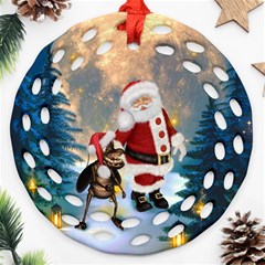 Merry Christmas, Santa Claus With Funny Cockroach In The Night Ornament (round Filigree) by FantasyWorld7