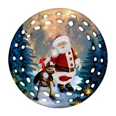 Merry Christmas, Santa Claus With Funny Cockroach In The Night Round Filigree Ornament (two Sides) by FantasyWorld7