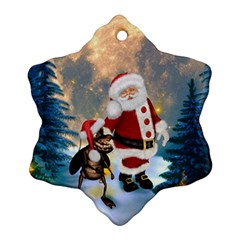 Merry Christmas, Santa Claus With Funny Cockroach In The Night Snowflake Ornament (two Sides)