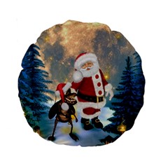 Merry Christmas, Santa Claus With Funny Cockroach In The Night Standard 15  Premium Round Cushions by FantasyWorld7